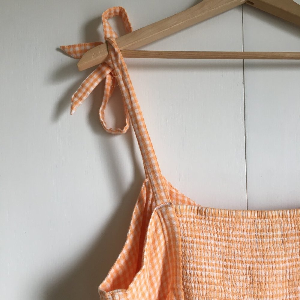 Old Navy NWT 100% Cotton Orange Gingham Smocked Tie Shoulder Tank Large - Picture 8 of 16